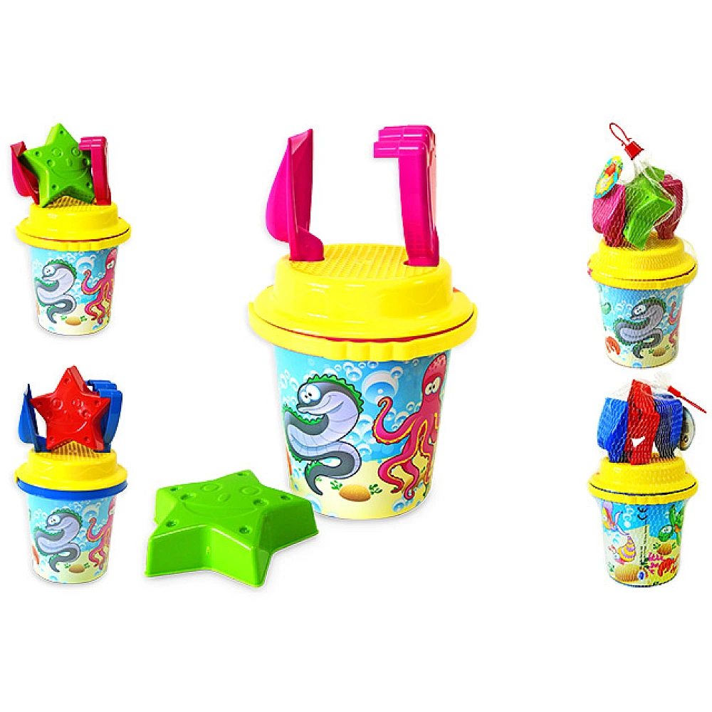 Set de jucarii pentru nisip in galeata cu desen 5buc, 26X14cm, 8desene