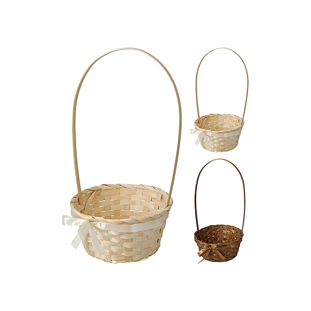 Cos impletit cu maner lung din bambus 20 cm, 2 culori