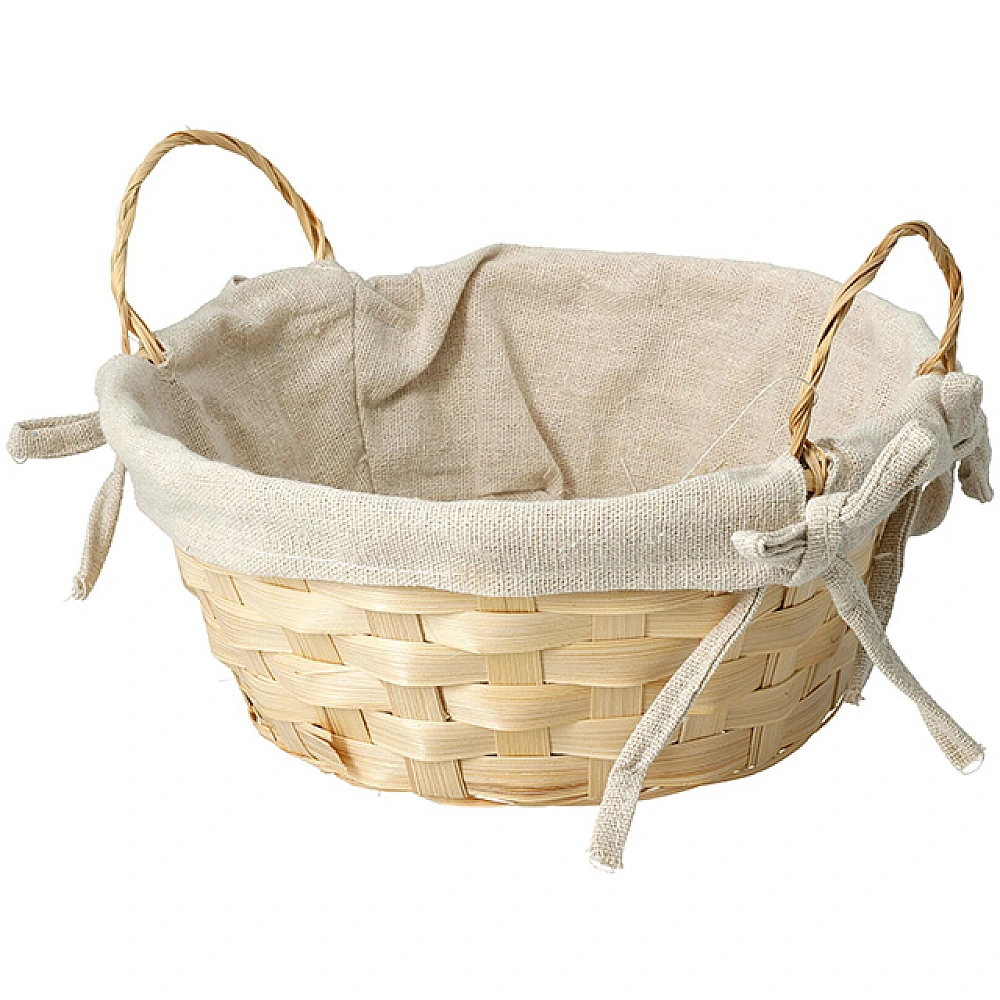 Cos impletit din bambus 21 cm cu tesatura, doua manere