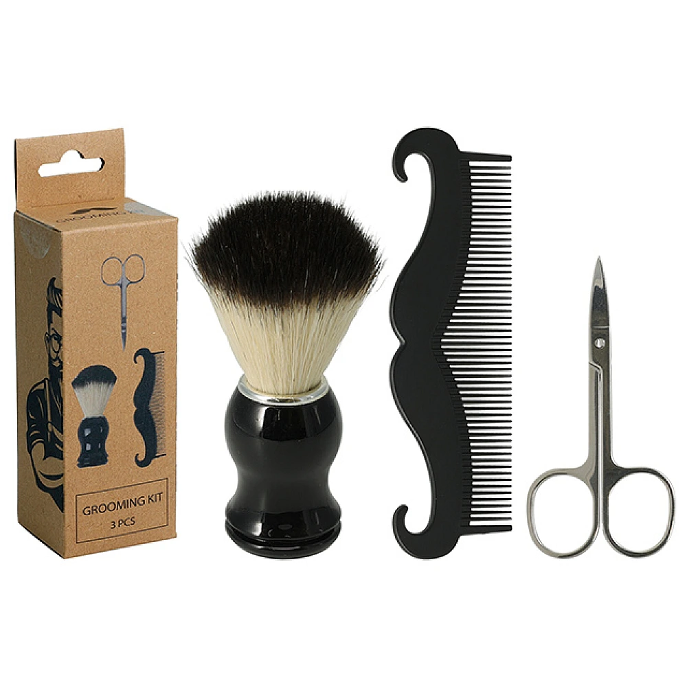 Set pentru barbierit (perie, pieptene si foarfece pentru ingrijirea barbii)