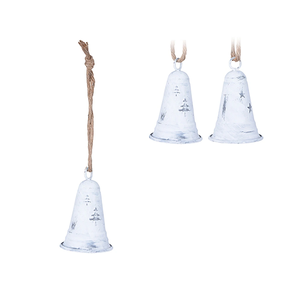 Clopotel decorativ metalic 10x7cm, alb, cu sfoara