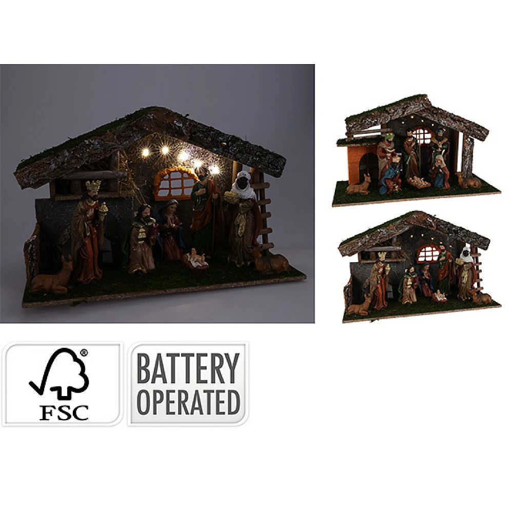Presepe cu iluminare, 8 figurine, 50X22X30сm, polirasina