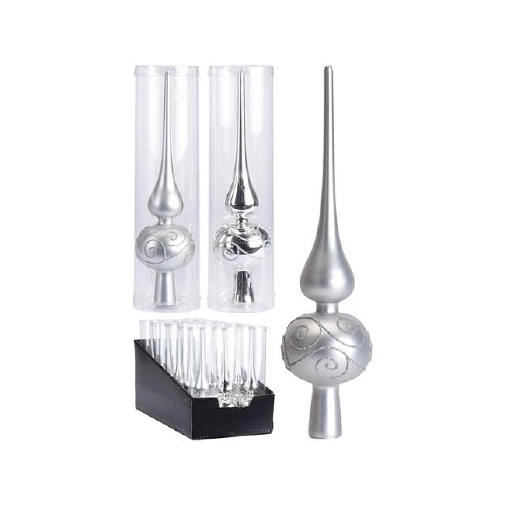 Virf pentru brad din sticla 25cm, argintiu