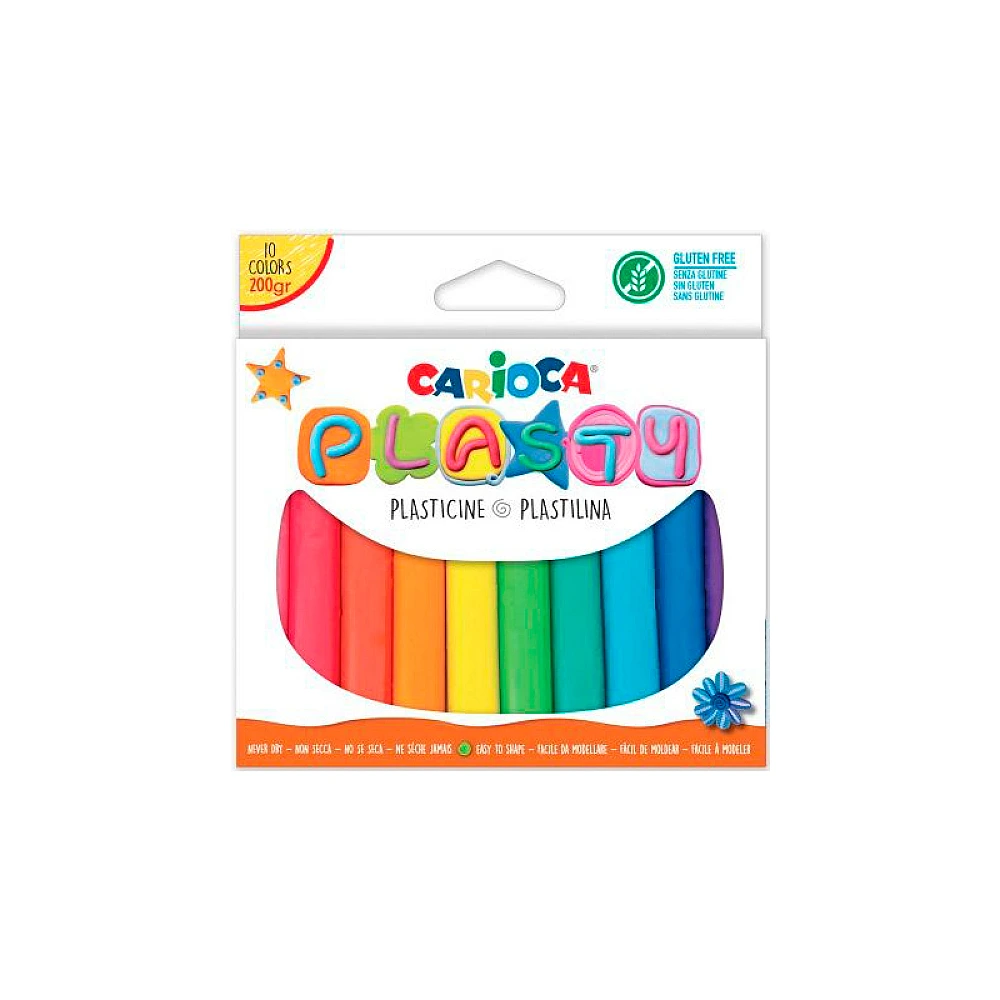 Plastilina Carioca Plasty Bar 200g, 10 culori