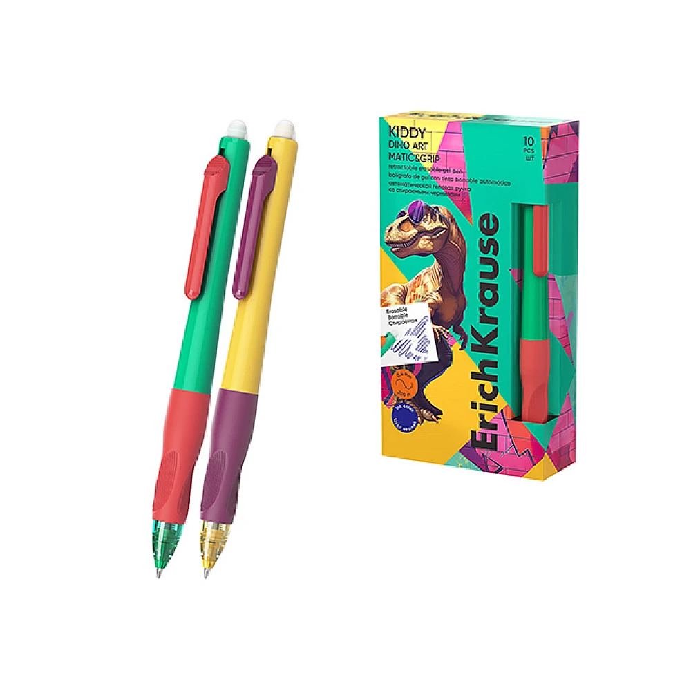 Pix gel cu elastic automat ErichKrause Kiddy Matic&Grip Dino Art 0.5, albastru