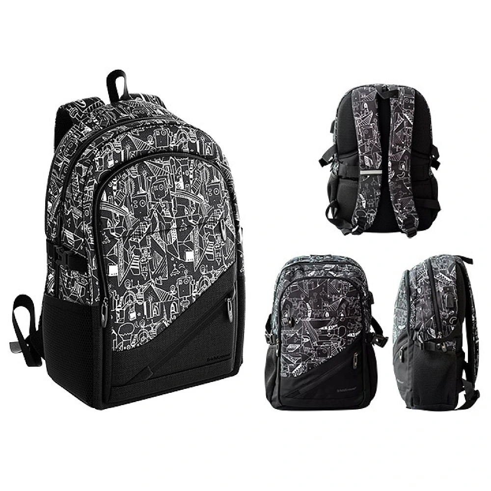 Ghiozdan 47X36X15 cm 19 l ErichKrause CityLine, negru-alb cu USB