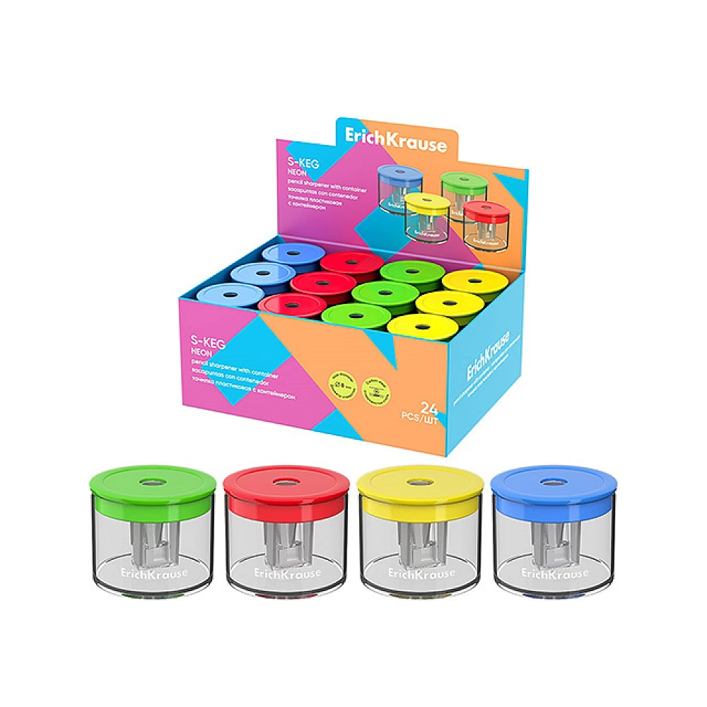 Ascutitoare pentru creioane cu recipient ErichKrause S-Keg Neon, in sortiment