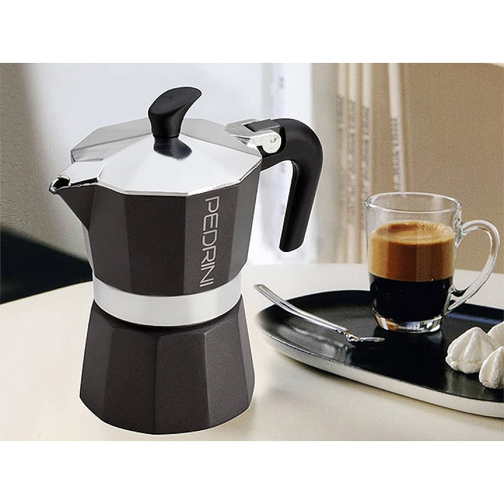 Ibric de cafea pentru 3 cani Pedrini, din aluminiu, аntracit