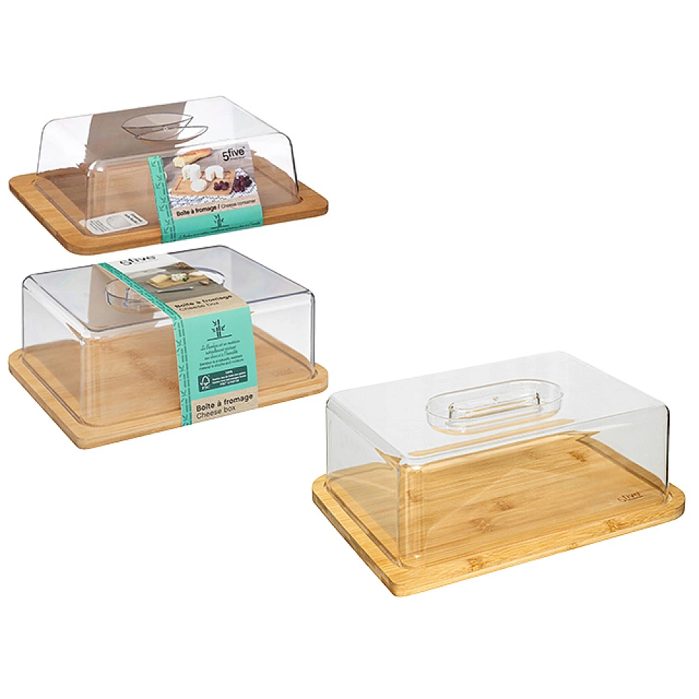 Platou de servire Five 24X18.7X8.7cm, cu capac, de bambus