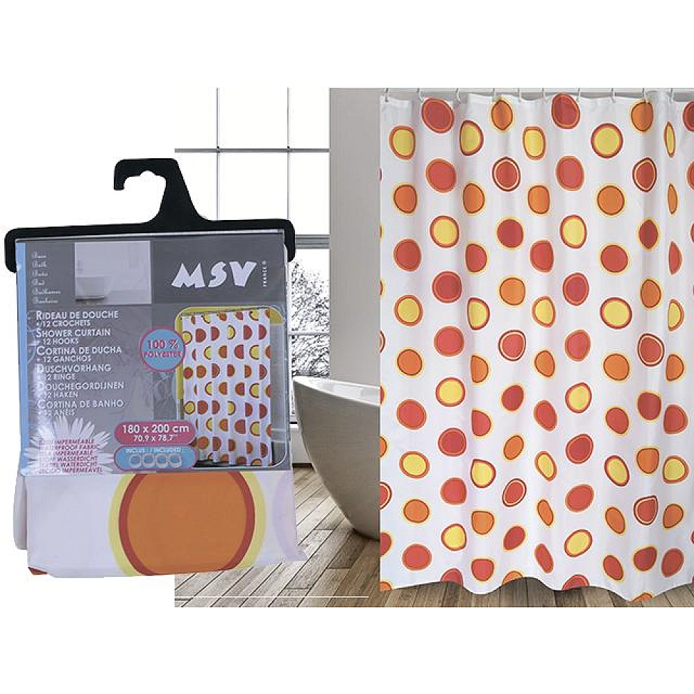 Perdea pentru dus 180X200cm MSV ”Bubbles” galben rosu, poliester