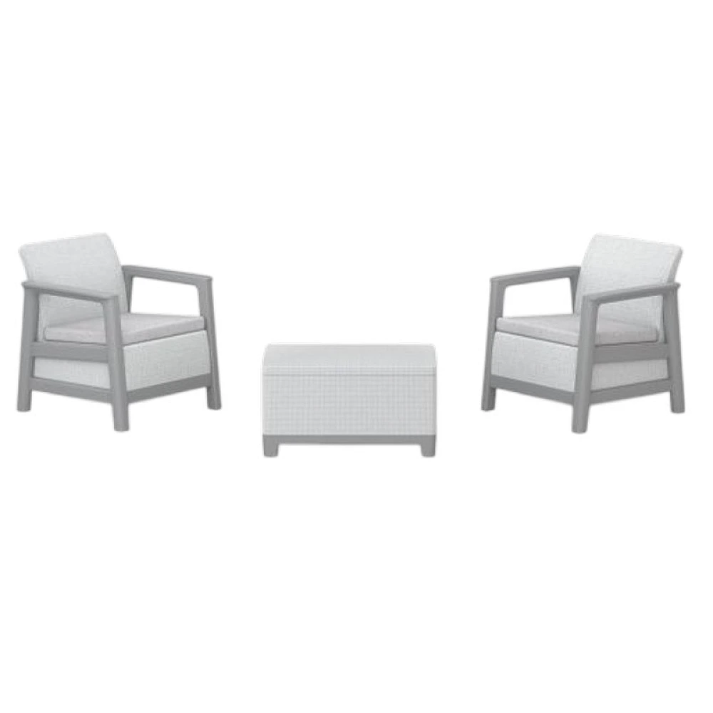 Set mobilier Scandi 5 unitati: masa 52X75X40 cm, 2 fotoli 70X73X77 cm, 2 perne, gri