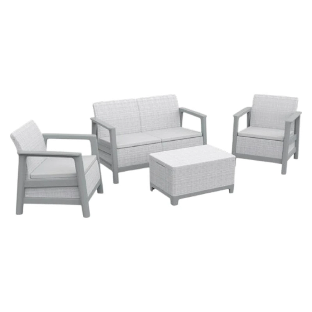 Set mobilier Scandi 8 unitati: masa 52X75X40 cm, 2 fotoli 70X73X77 cm, canapea, gri