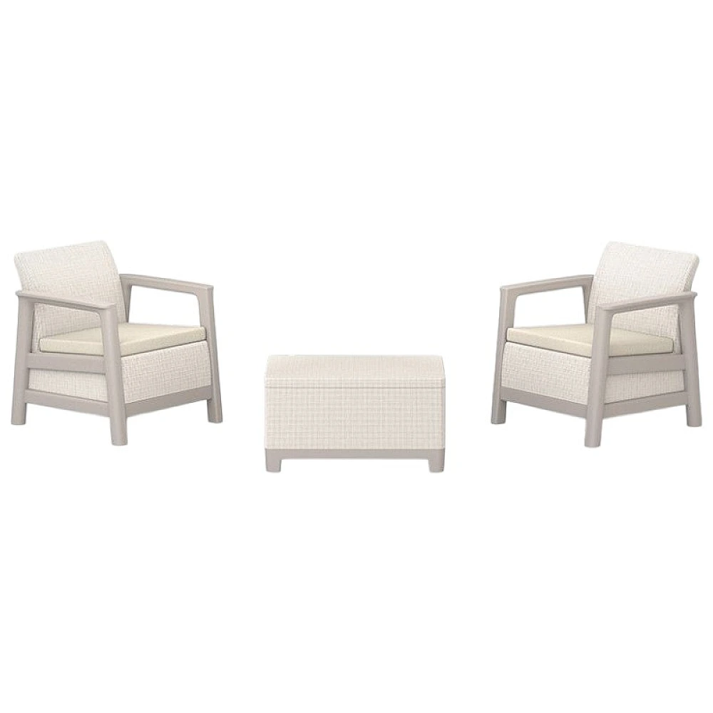 Set mobilier Scandi 5 unitati: masa 52X75X40 cm, 2 fotoli 70X73X77 cm, 2 perne, bej