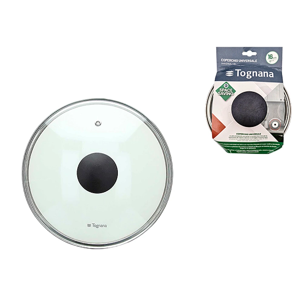 Capac din sticla 16 cm Tognana Space Saving cu degajare aburi, margine metalica