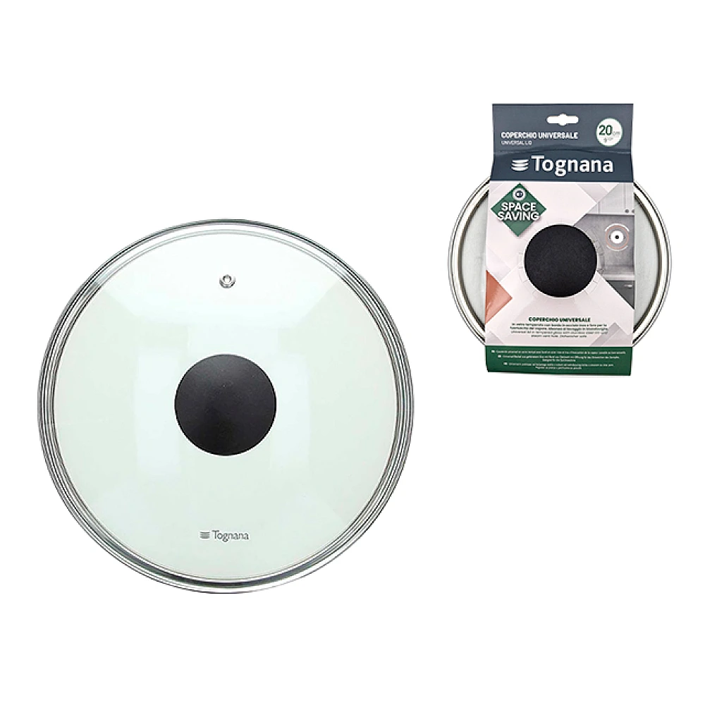 Capac din sticla 20 cm Tognana Space Saving cu degajare aburi, margine metalica