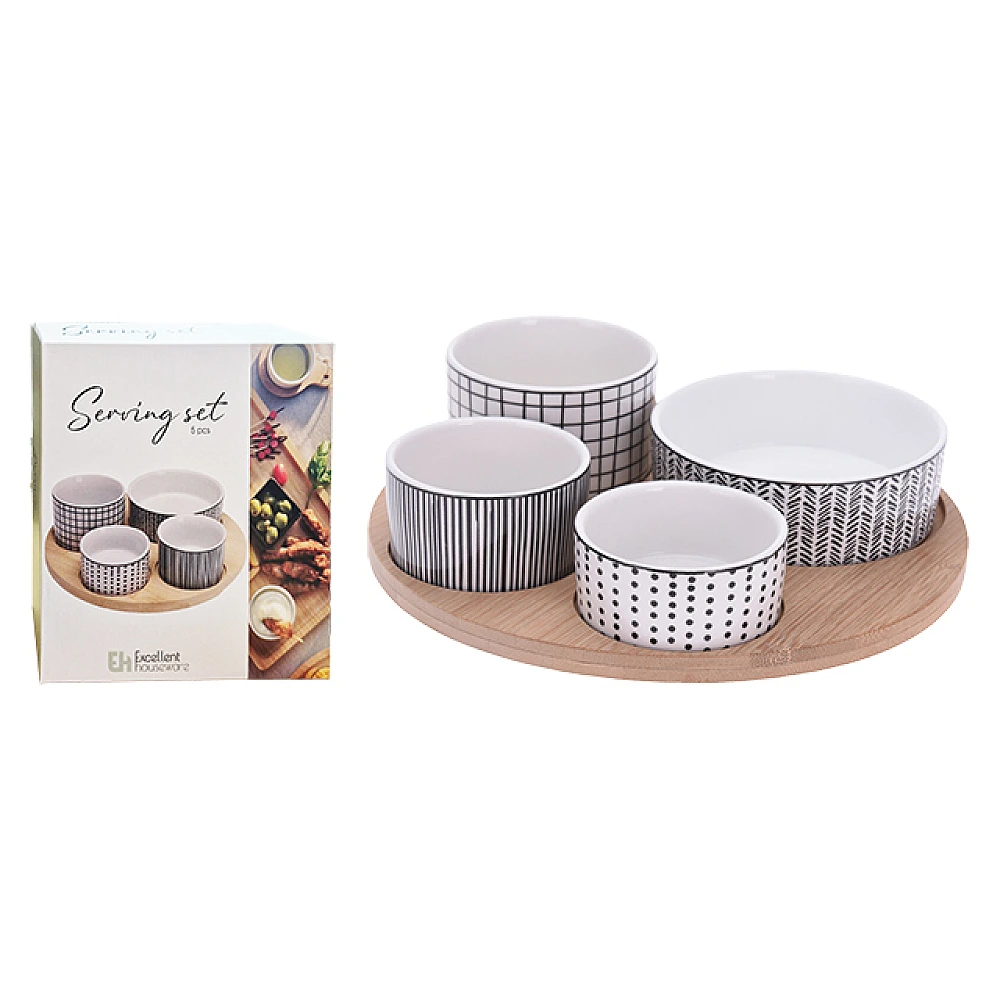 Set pentru aperitiv EH 5 unitati, suport din lemn D22cm