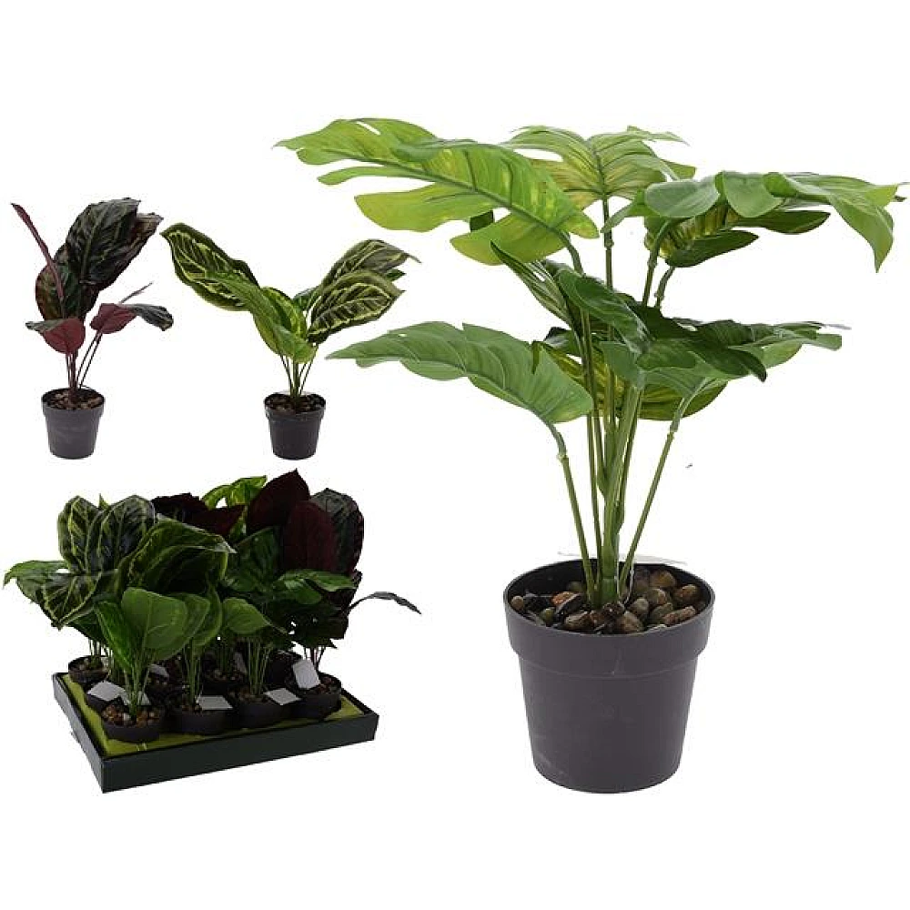 Floare artiticiala 30cm, in ghiveci plastic, 4 modele