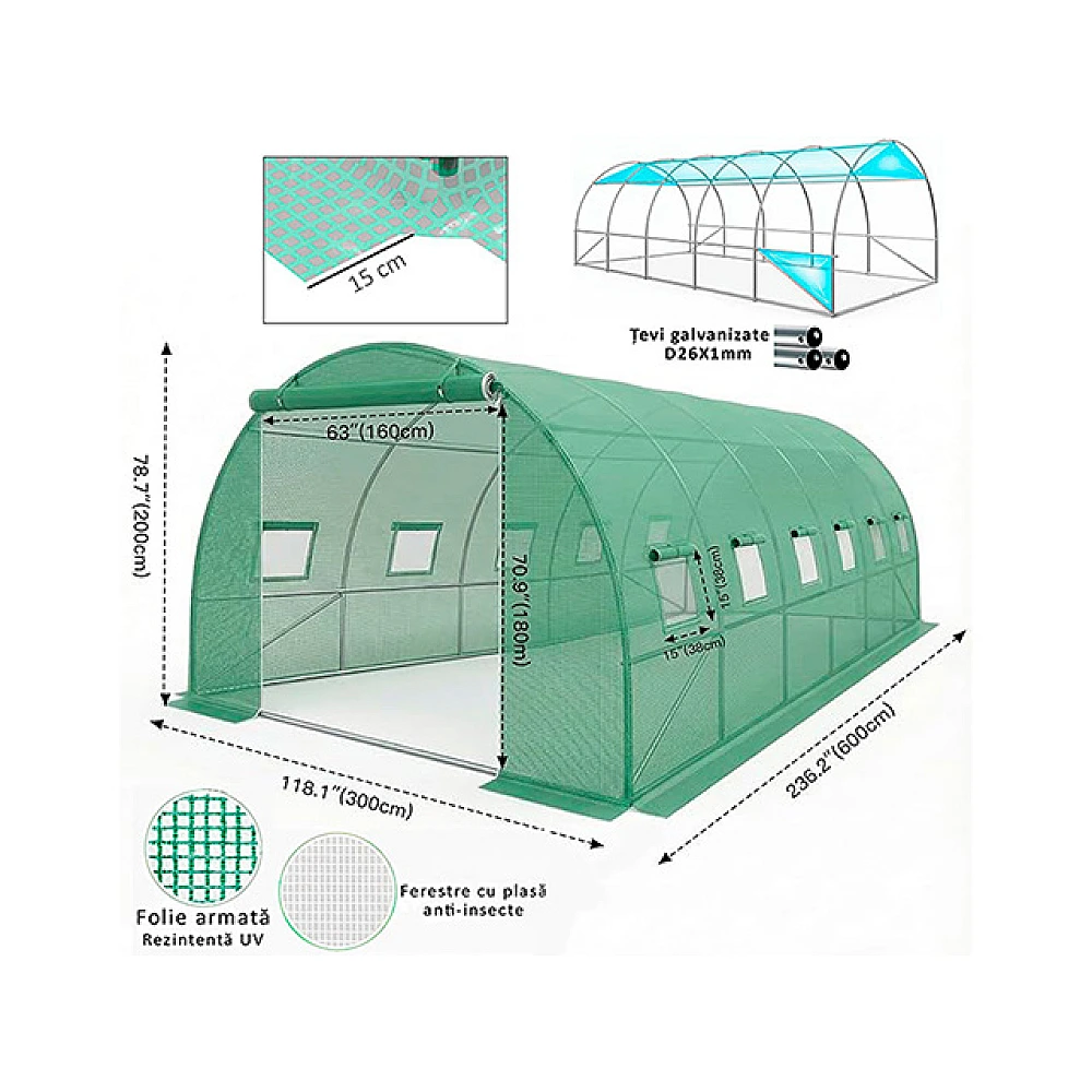 Sera pentru gradina tip tunel 6X3X2 m