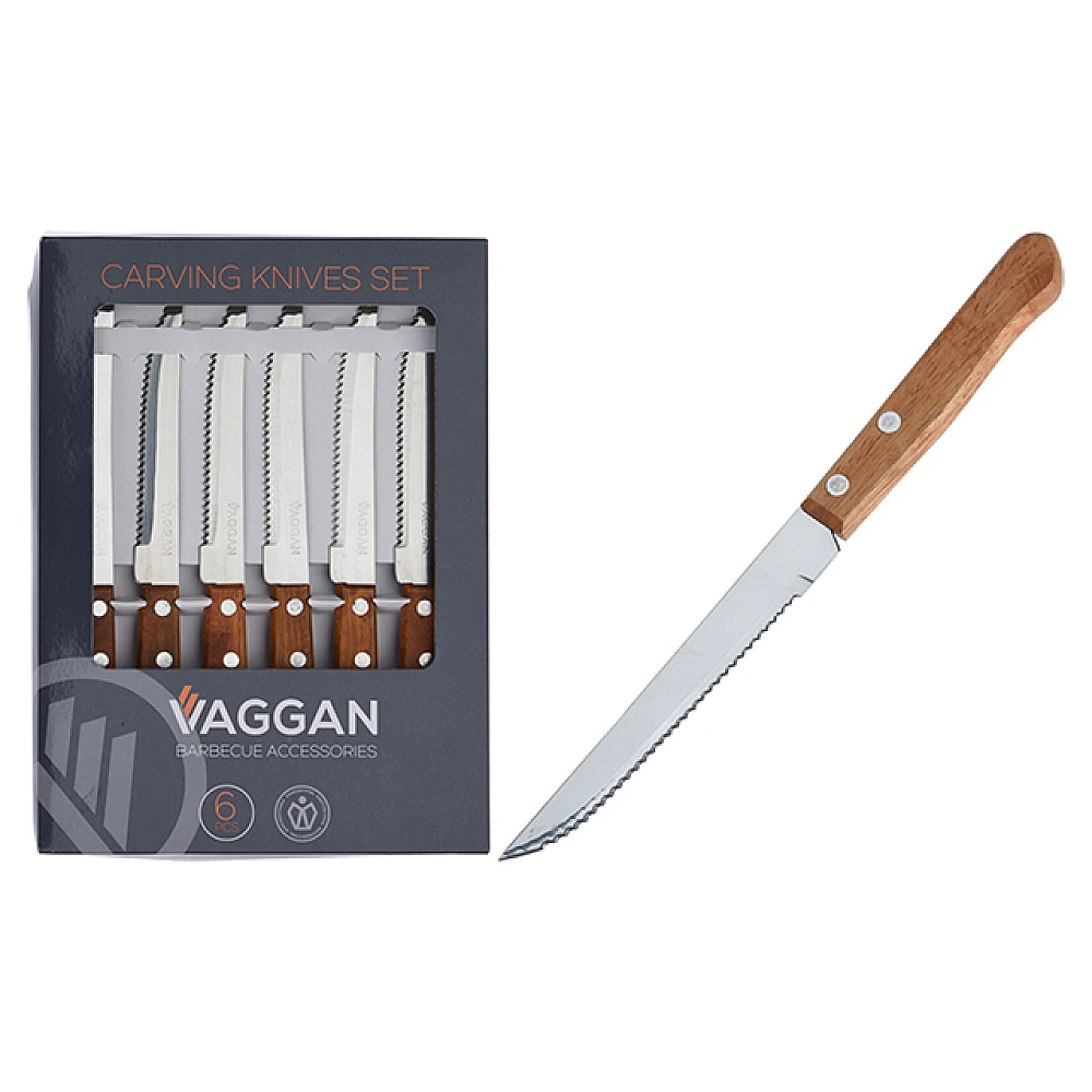 Set cutite pentru friptura Vaggan 6buc 21cm, maner din lemn