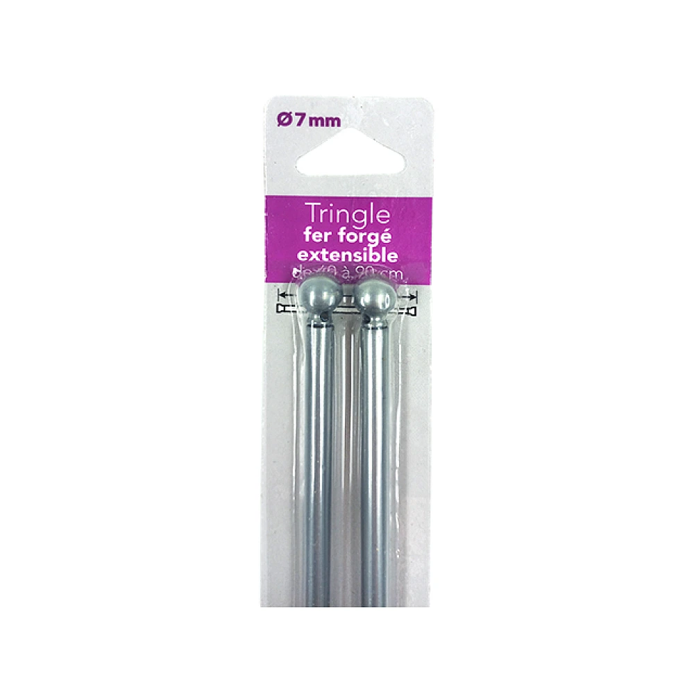 Tija glisanta pentru perdea 2buc, 60-80cm D7mm Luance, argintiu