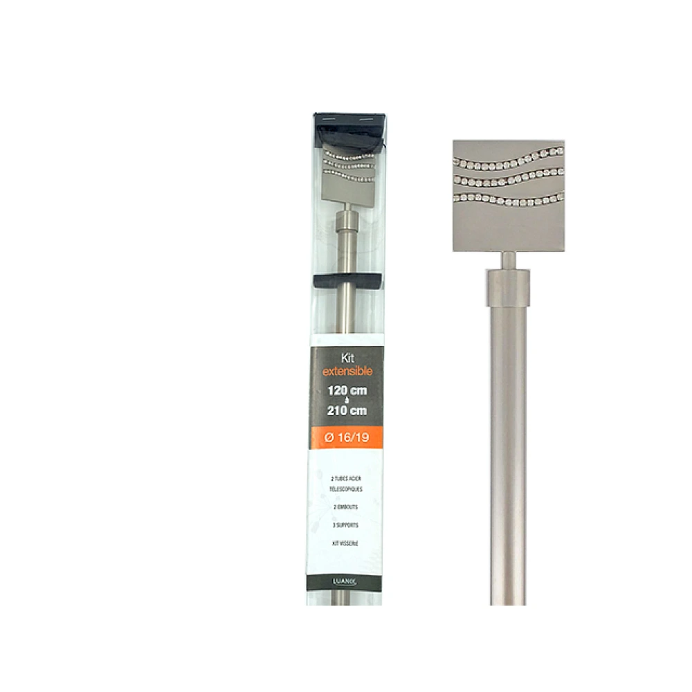 Tija glisanta pentru perdea 120-210cm D16/19mm Luance, argintie mat/strasuri