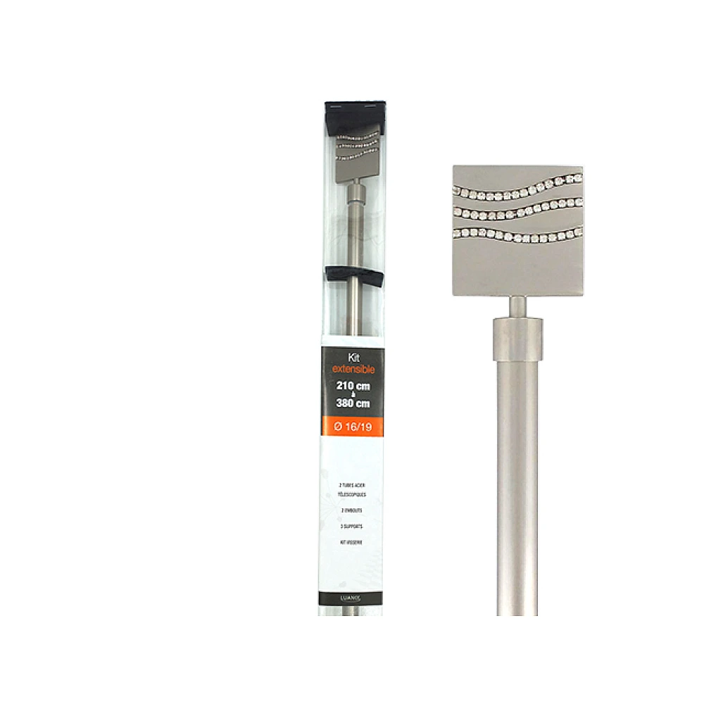 Tija glisanta pentru perdea 210-380cm D16/19mm Luance, argintie mat/strasuri