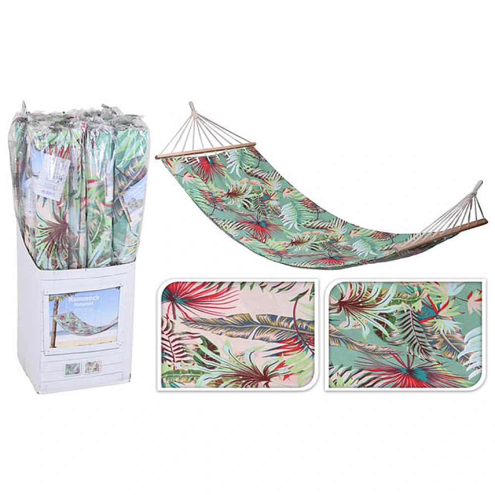 Hamac textil 200X80cm, cu suporturi din lemn, bumbac