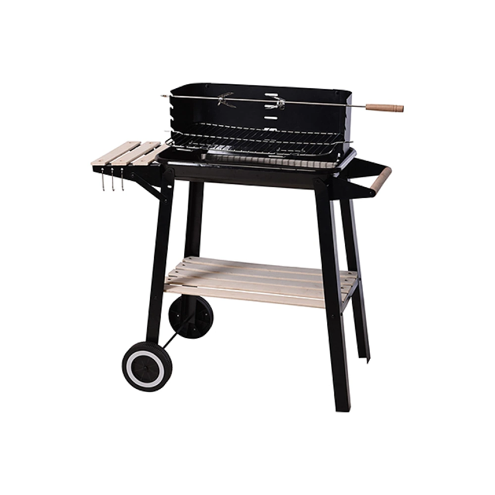 Gratar dreptunghiular cu picioare Vaggan 54X34X86cm, 2 plase, rotisor, raft, 2 roti