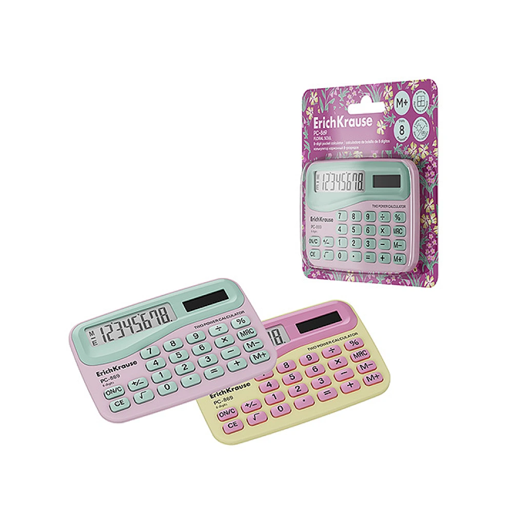 Calculator 8-Digit ErichKrause PC-869 Floral Soul, in sortiment, blister