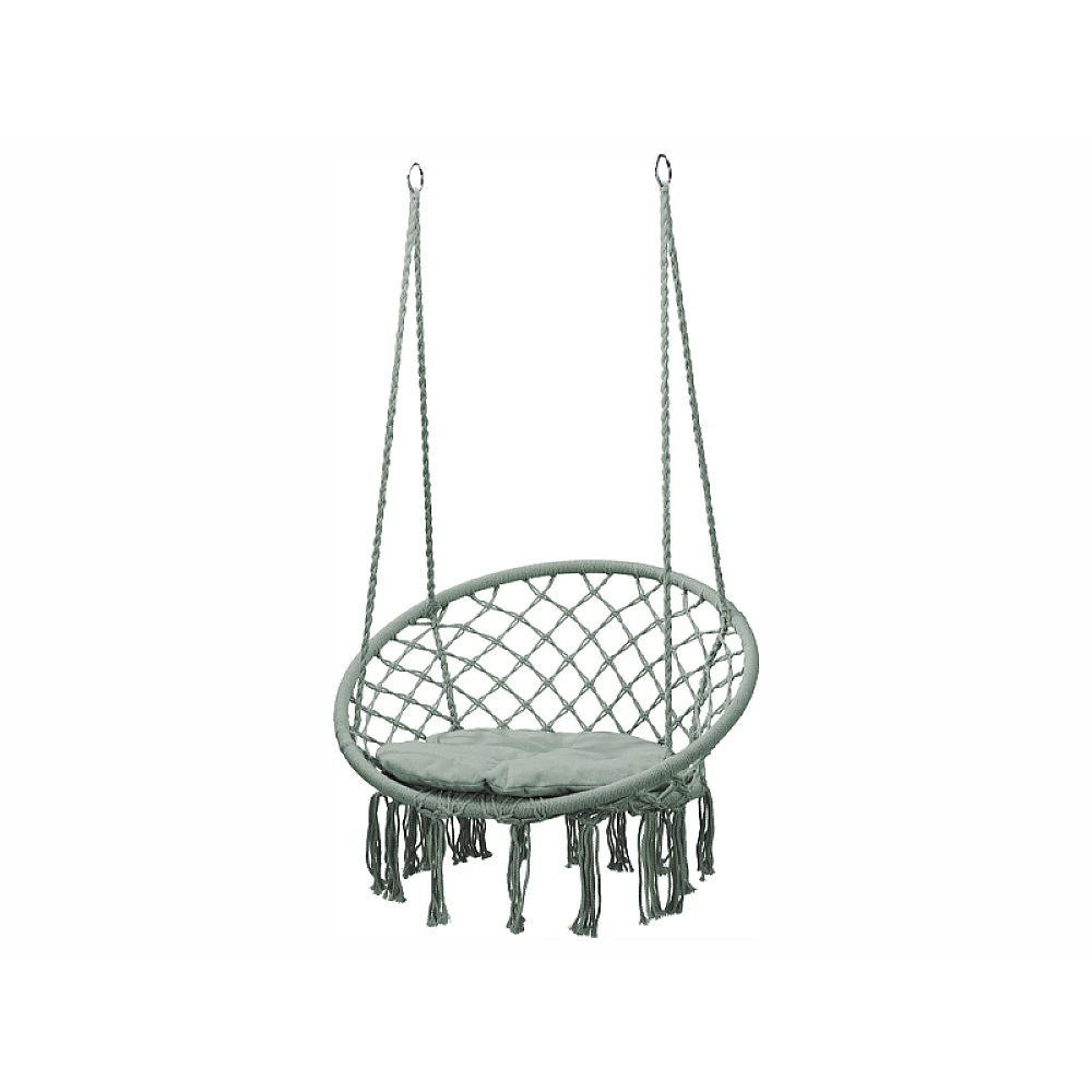 Fotoliu suspendabil H125 cm, D80 cm, max 110 kg, cu franjuri, verde