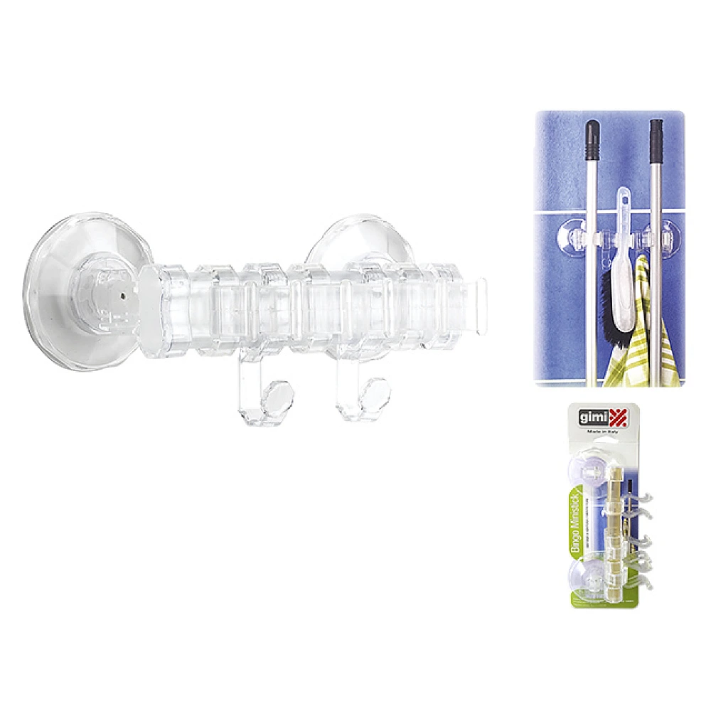 Suport de perete Gimi Bingo Ministick cu 3 clipuri si 2 cirlige pe ventuze