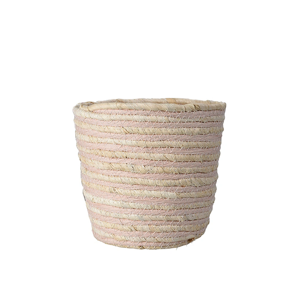 Cos impletit 23X21cm natural, dungi roz