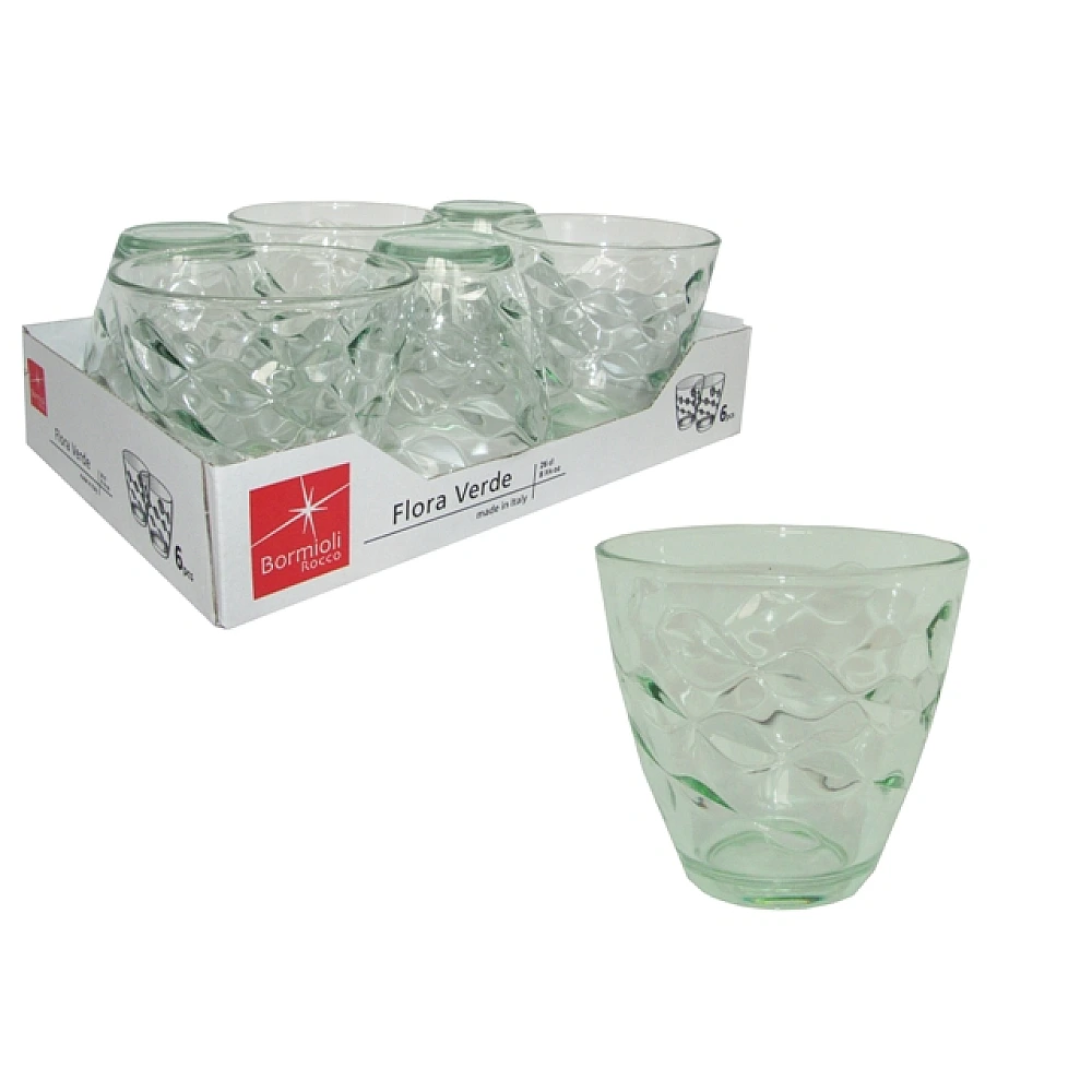 Set 6 pahare pentru apa Flora Acqua 260ml, verzi