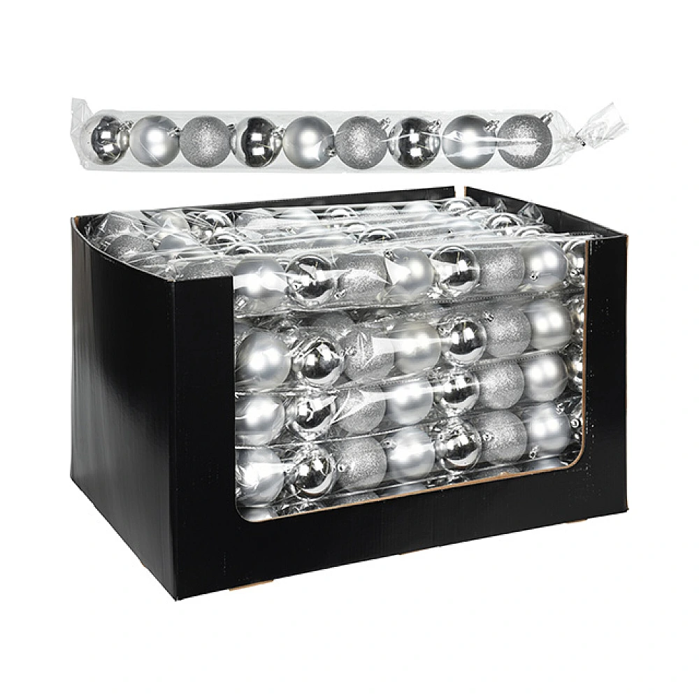Set globuri pentru brad 9X60mm argintii, amb