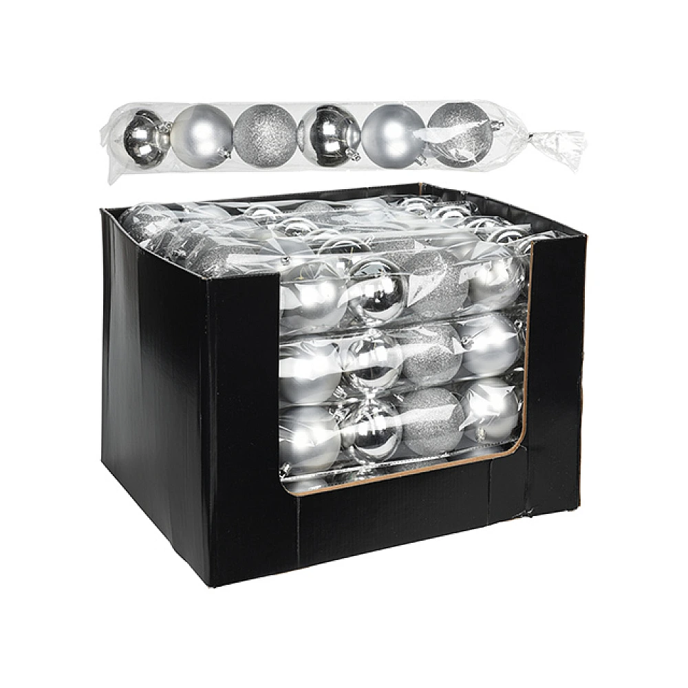 Set globuri pentru brad 6X70mm argintii, amb