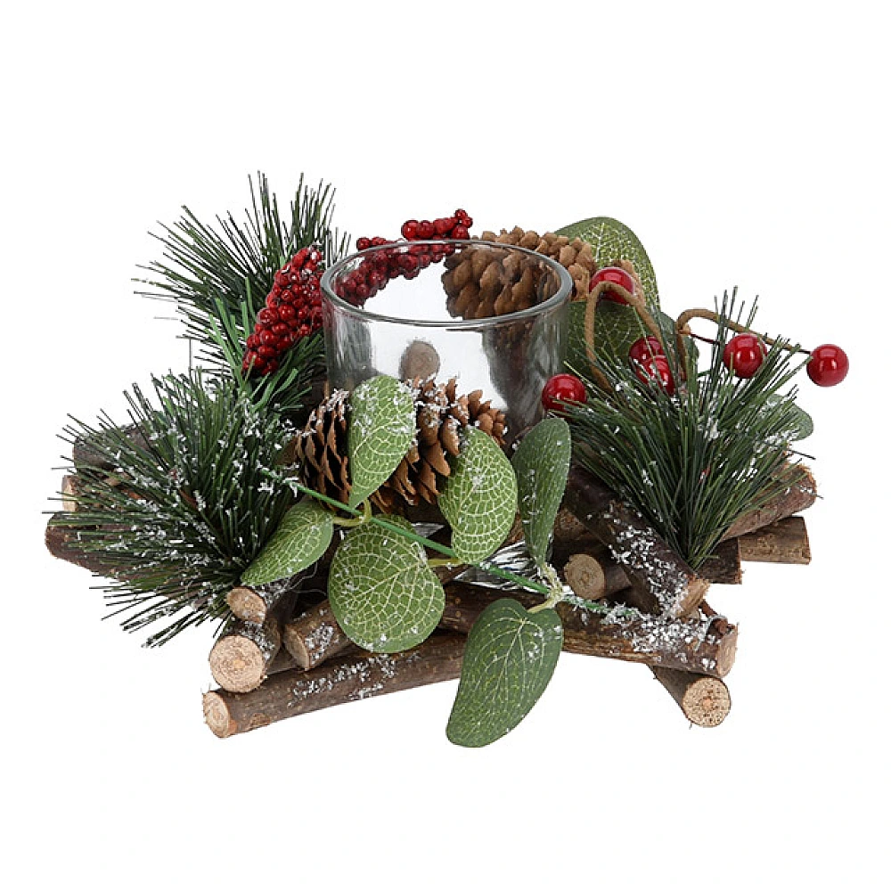 Sfesnic cu conuri naturale pentru 1 lumanare 17cm