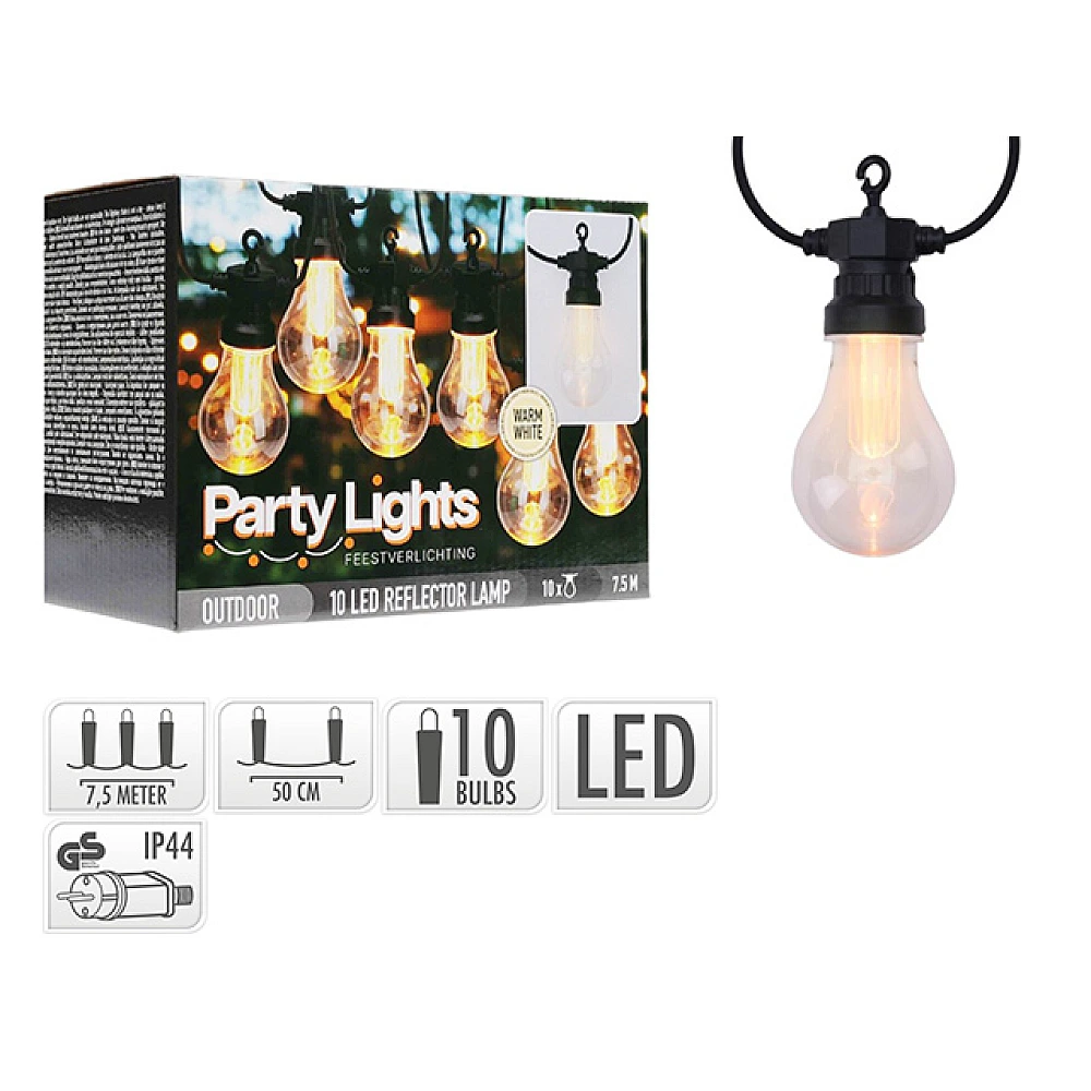 Ghirlanda luminoasa 10LED alb-cald 7.5m, A60, D6cm