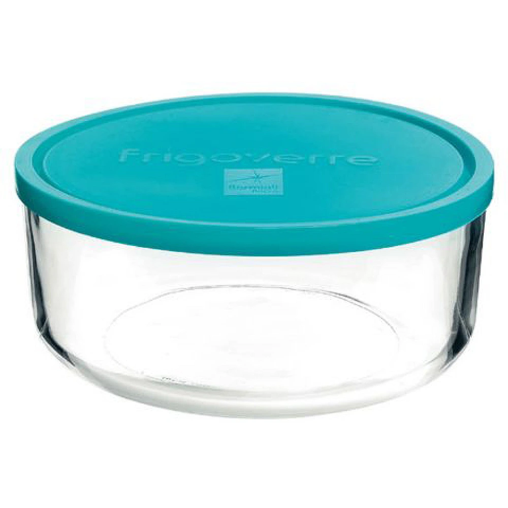 Recipient cu capac Frigovere 3,1L, D23cm, sticlă, transparent/albastru 