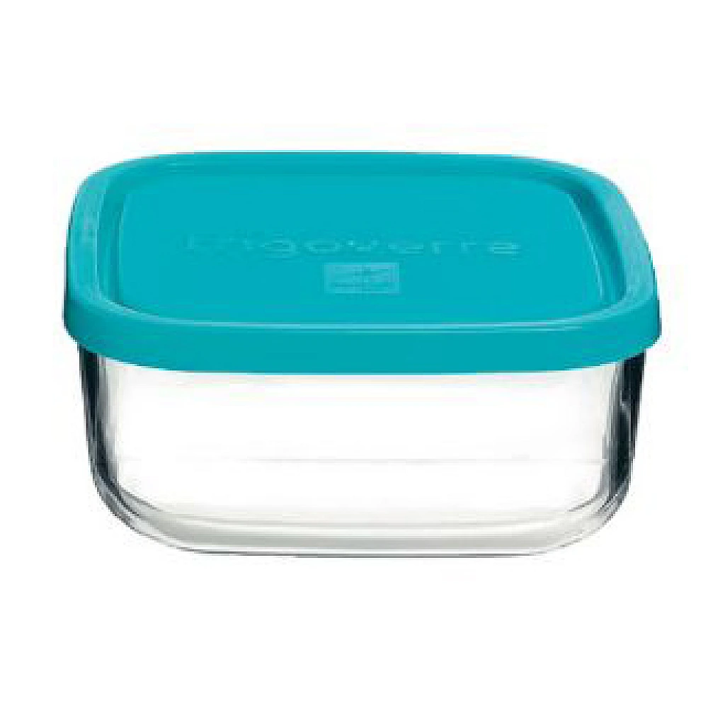 Recipient cu capac Frigovere 1L, 15X15cm, sticlă, transparent/capac albastru