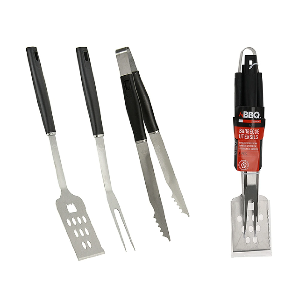 Instrumente pentru gratar 3 buc (spatula, furculita, cleste)