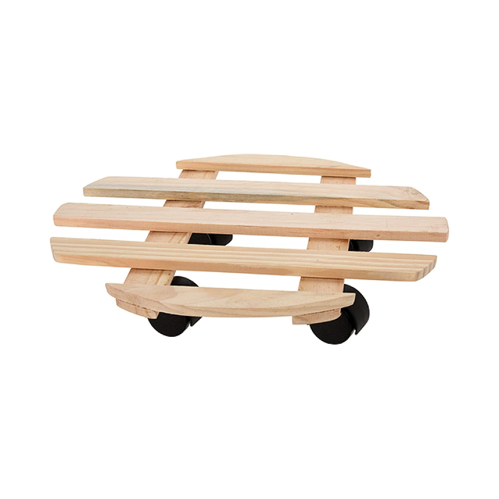 Suport pentru ghiveciuri cu flori D28cm lemn, pe roti, natural