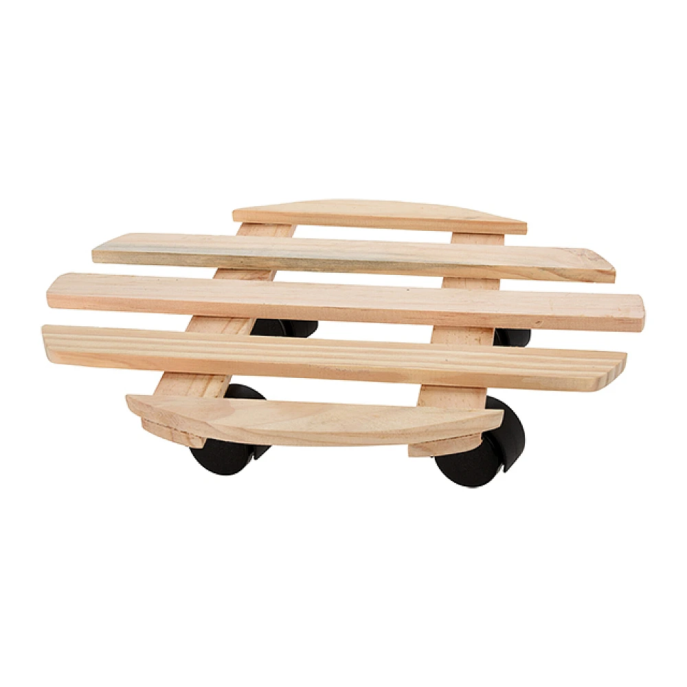 Suport pentru ghiveciuri cu flori D35cm lemn, pe roti, natural