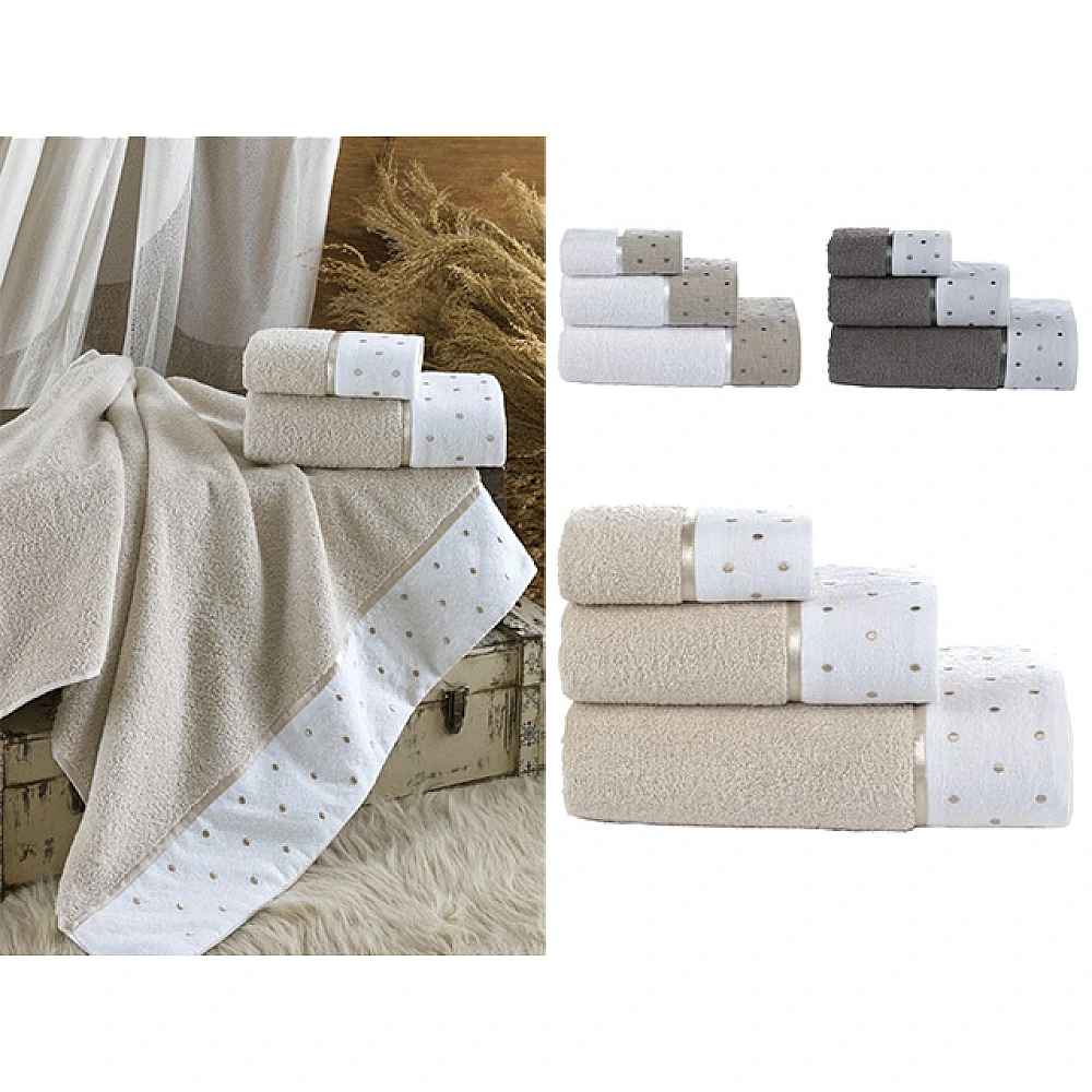 Set prosoape 3buc (30X50, 50X100, 70X140) cm Ellia Soft Seramik Point, bumbac, 3 culori