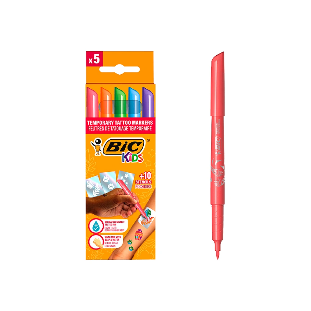 Set markere pentru tatuaje temporare BIC Kids 5buc + 10 sabloane