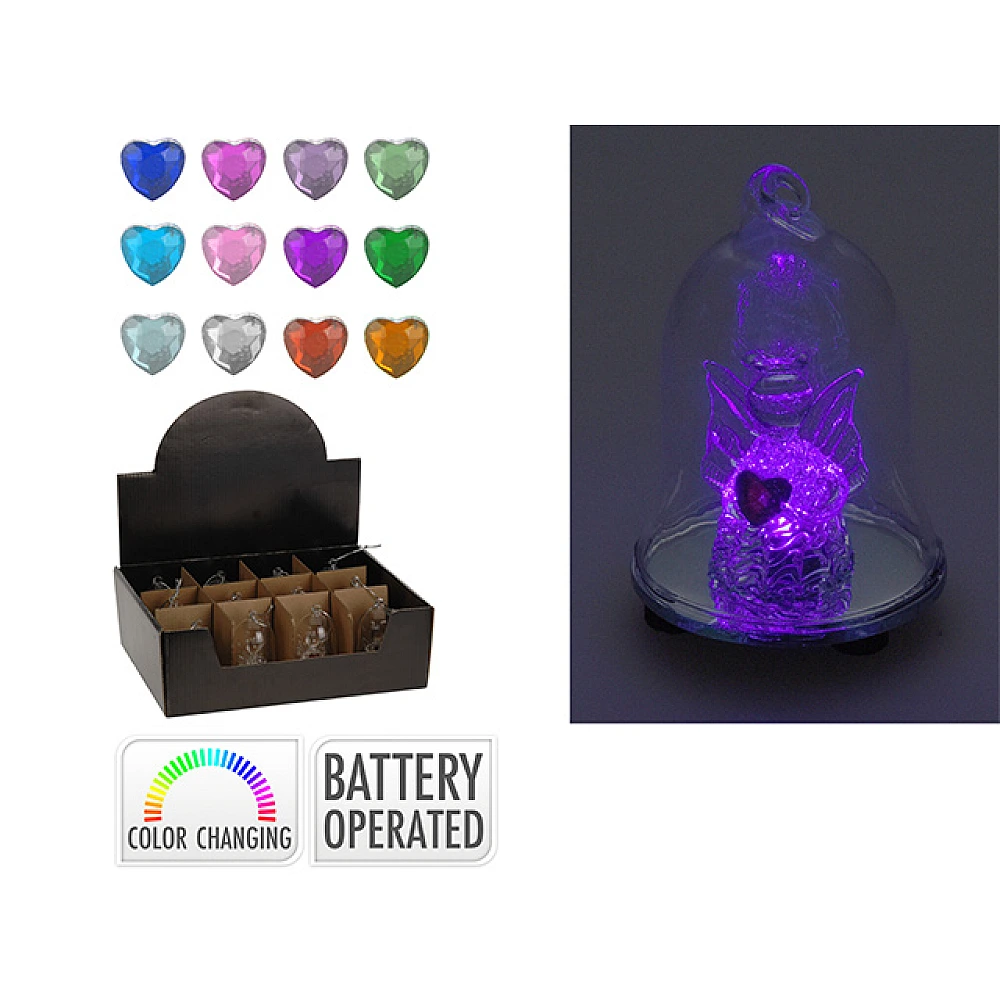 Suvenir cu iluminare LED in forma de inima 5X8cm, sticla