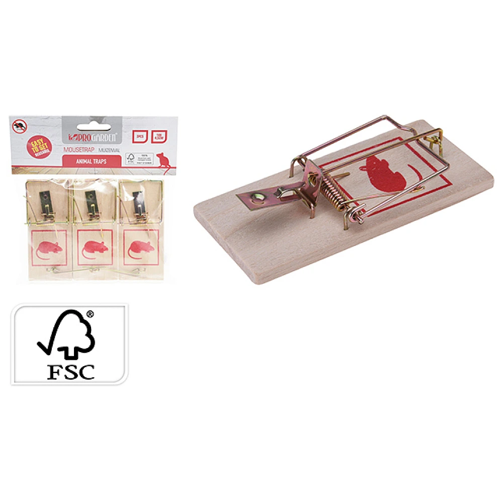 Capcana pentru soareci din lemn, 3 buc, 10X4 cm