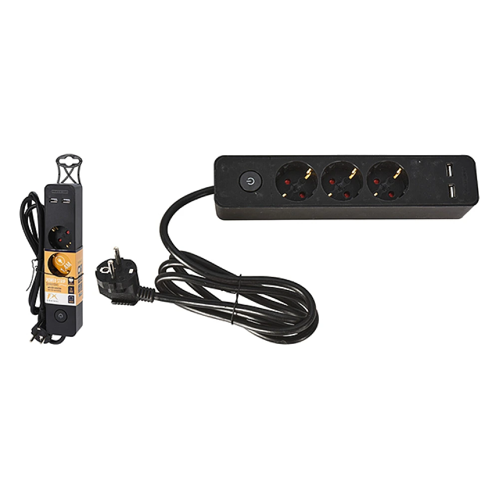 Prelungitor cu 3 prize si 2 porturi USB, 1.4m, negru