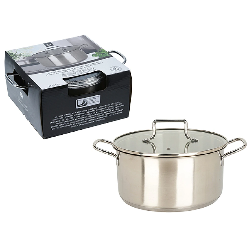Cratita cu capac din sticla EH 3.85l, D22X11 cm, inox