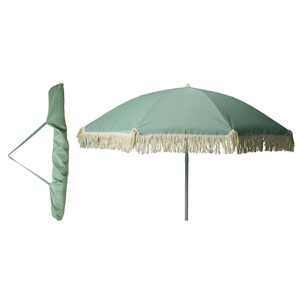 Umbrela de soare, D176 cm, 8 spite, verde, franjuri, UPF 30+