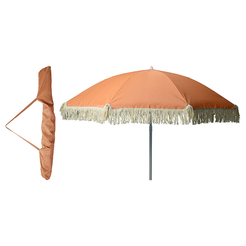 Umbrela de soare, D176 cm, 8 spite, orange, franjuri, UPF 30+